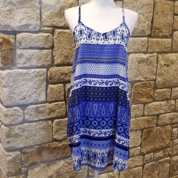 RUE 21 Blue Stripe Skinny Spaghetti Strap Summer Sundress Size Medium - Picture 1 of 4
